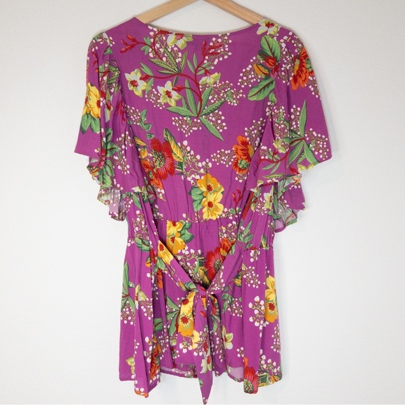 NWT Rachel Zoe Tropical Floral‎ Purple Ruffle Faux Wrap Blouse Top Size 3X - Picture 4 of 6